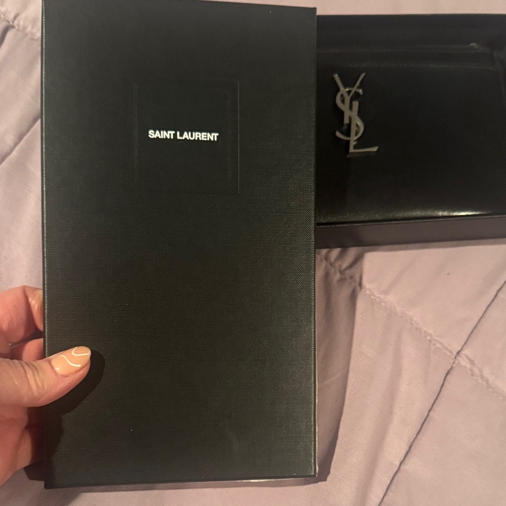 Yves Saint Laurent Black Clutch with Silver Logo - Picture 8 of 8